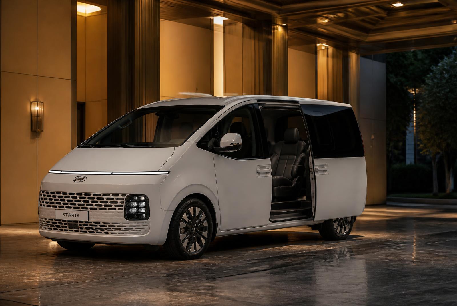 White Hyundai Staria with its sliding door open
